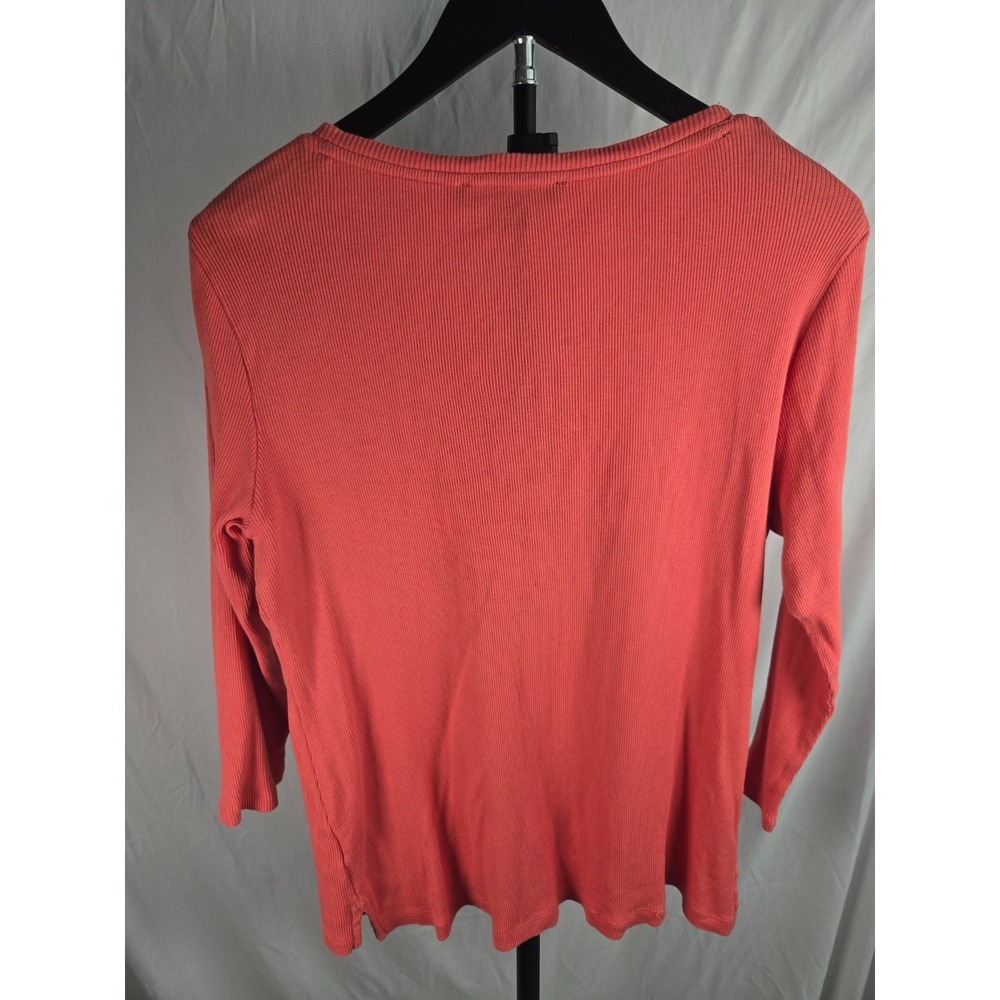 Tommy Hilfiger Global Lace Up Ribbed Henley Top Sz L Coral 3/4 Sleeve - Picture 3 of 14